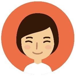A cartoon of a dark haired lady on a orange background