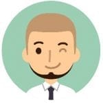 A cartoon of a man with a shaved head and a chin strap beard on a green background.