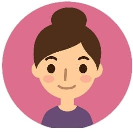 a cartoon lady with brown tied up hair on a pink background