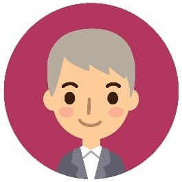 A cartoon man with grey hair on a pink background