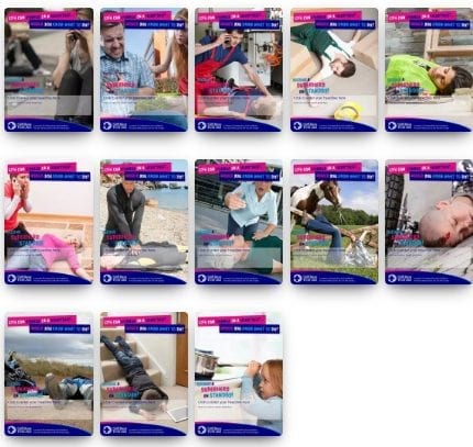 13 skillbase first aid posters with various advice.
